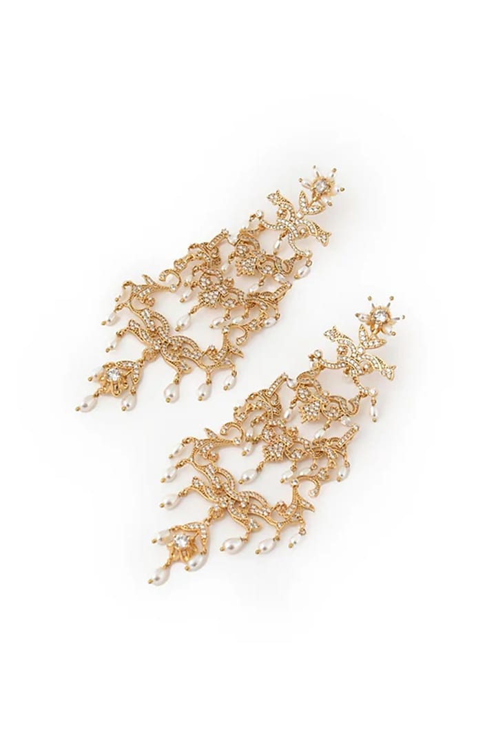 Gold Plated Cubic Zirconia Dangler Earrings by AMAMA at Pernia's Pop Up Shop