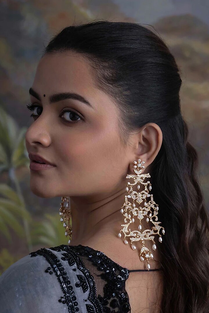 Gold Plated Cubic Zirconia Dangler Earrings by AMAMA at Pernia's Pop Up Shop