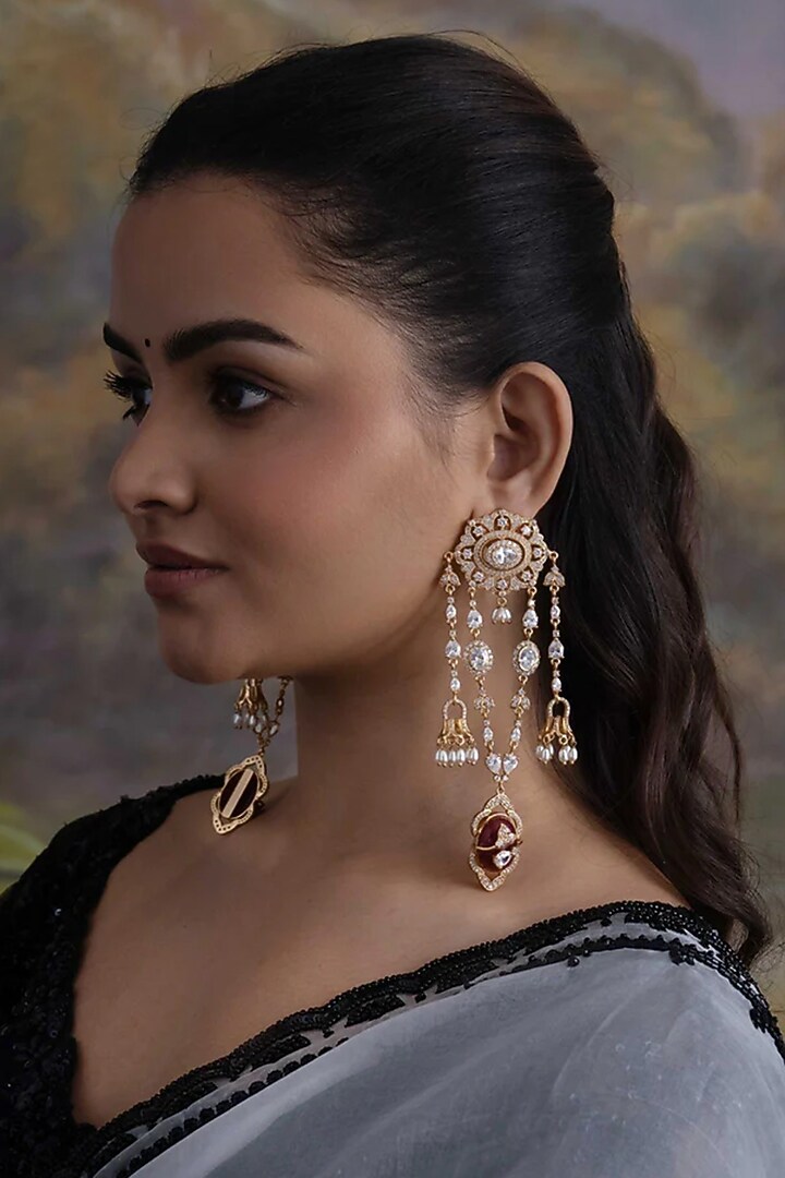 Gold Plated Cubic Zirconia Dangler Earrings by AMAMA at Pernia's Pop Up Shop