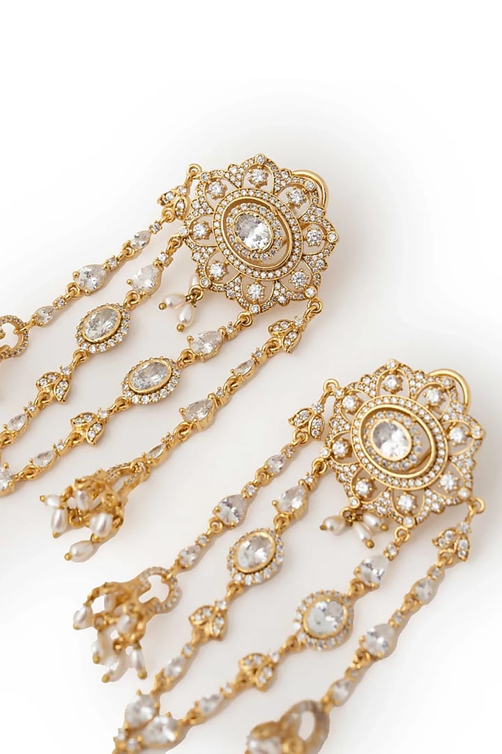 Gold Plated Cubic Zirconia Dangler Earrings by AMAMA at Pernia's Pop Up Shop