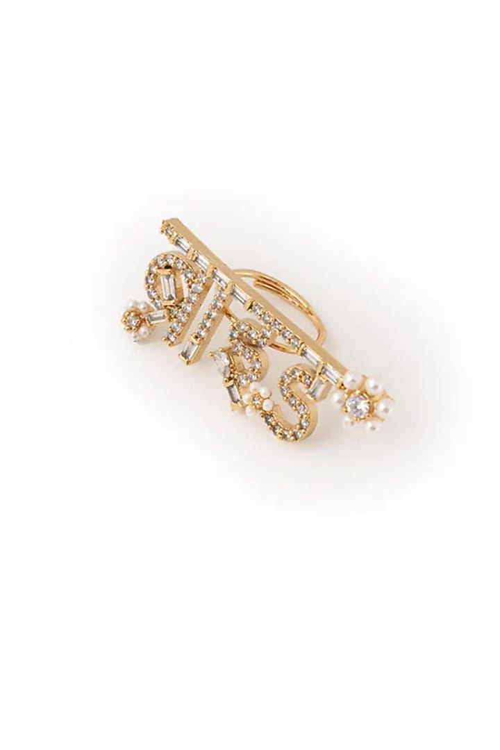 Gold Plated Cubic Zirconia & Faux Pearl Ring by AMAMA at Pernia's Pop Up Shop