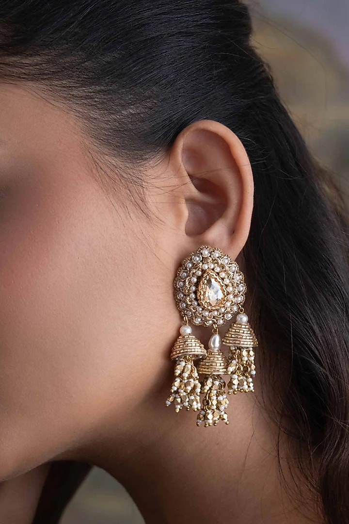 Gold Plated Cubic Zirconia Dangler Earrings by AMAMA at Pernia's Pop Up Shop