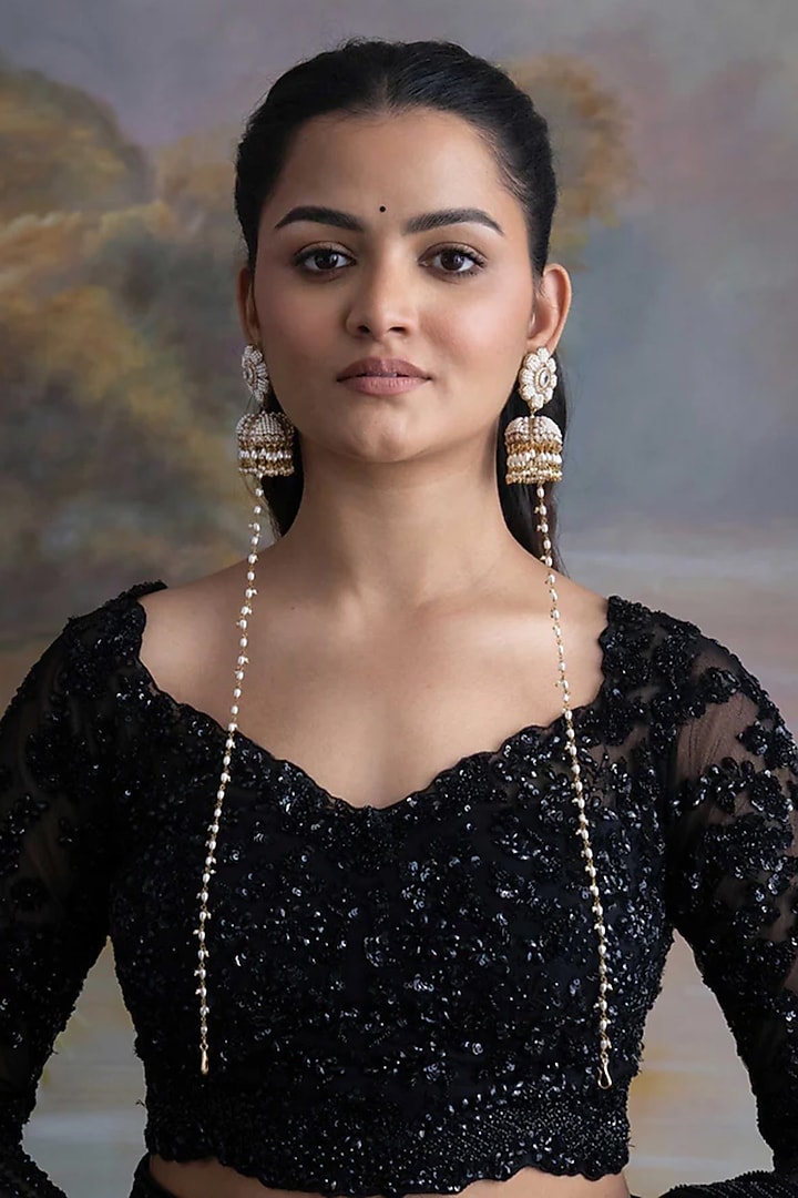 Gold Plated Cubic Zirconia Jhumka Earrings by AMAMA at Pernia's Pop Up Shop