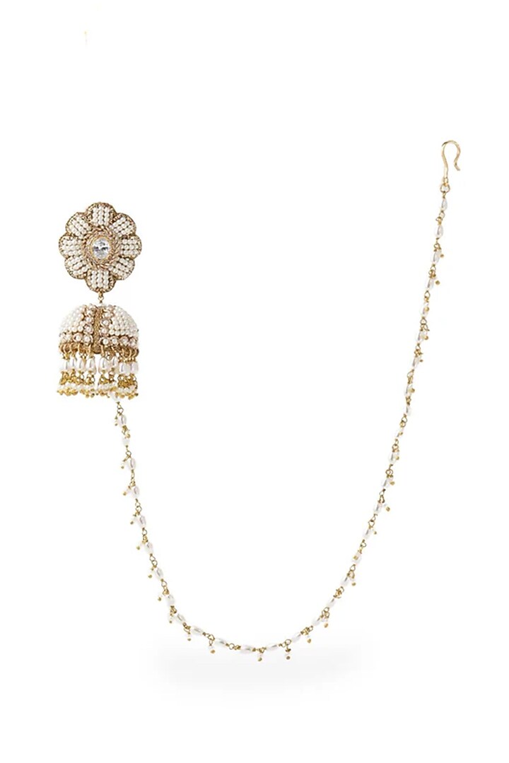 Gold Plated Cubic Zirconia Jhumka Earrings by AMAMA at Pernia's Pop Up Shop