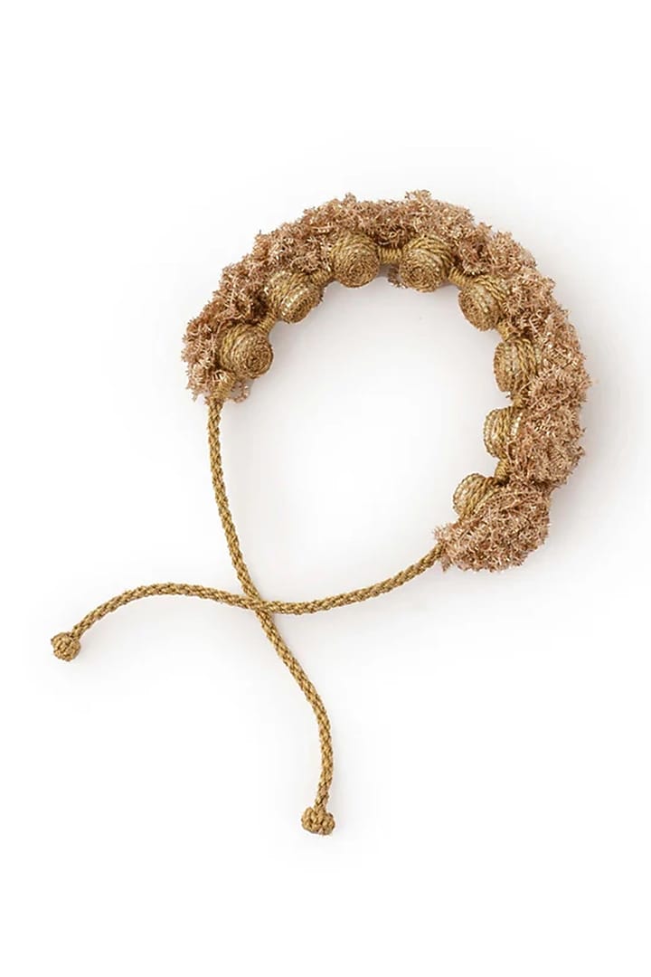 Gold Finish Zari Thread & Kiran Lace Work Hair Accessory by AMAMA at Pernia's Pop Up Shop