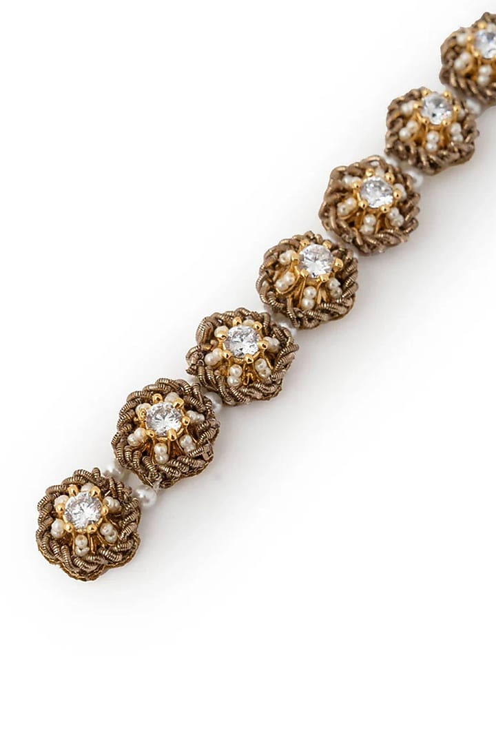 Gold Plated Faux Pearl & Cubic Zirconia Maangtikka by AMAMA at Pernia's Pop Up Shop