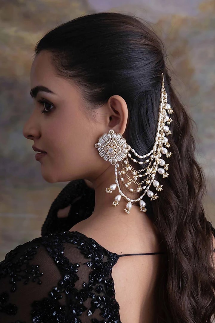 Gold Plated Cubic Zirconia Ear chains by AMAMA at Pernia's Pop Up Shop