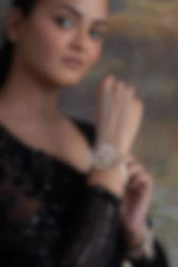 Gold Plated Faux Pearl & Chaton Stone Haathphools (Set Of 2) by AMAMA at Pernia's Pop Up Shop