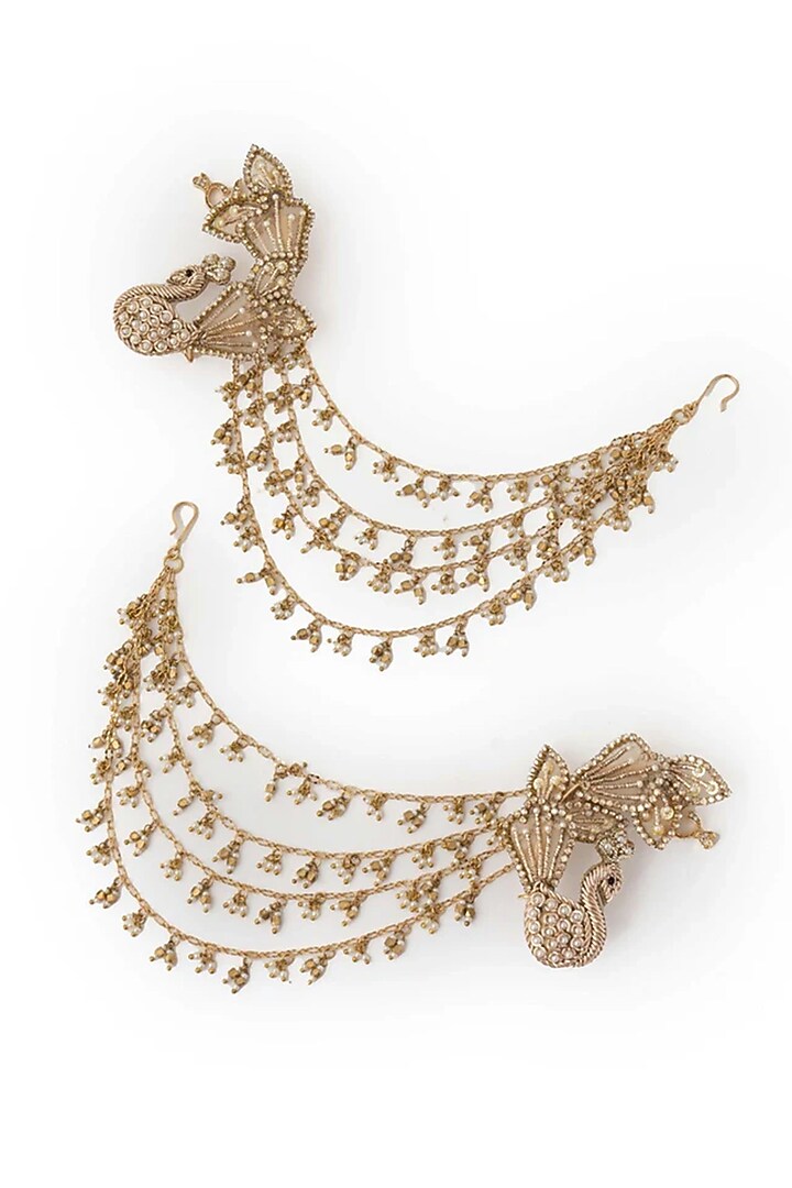 Gold Plated Cubic Zirconia & Faux Pearl Ear chains by AMAMA at Pernia's Pop Up Shop