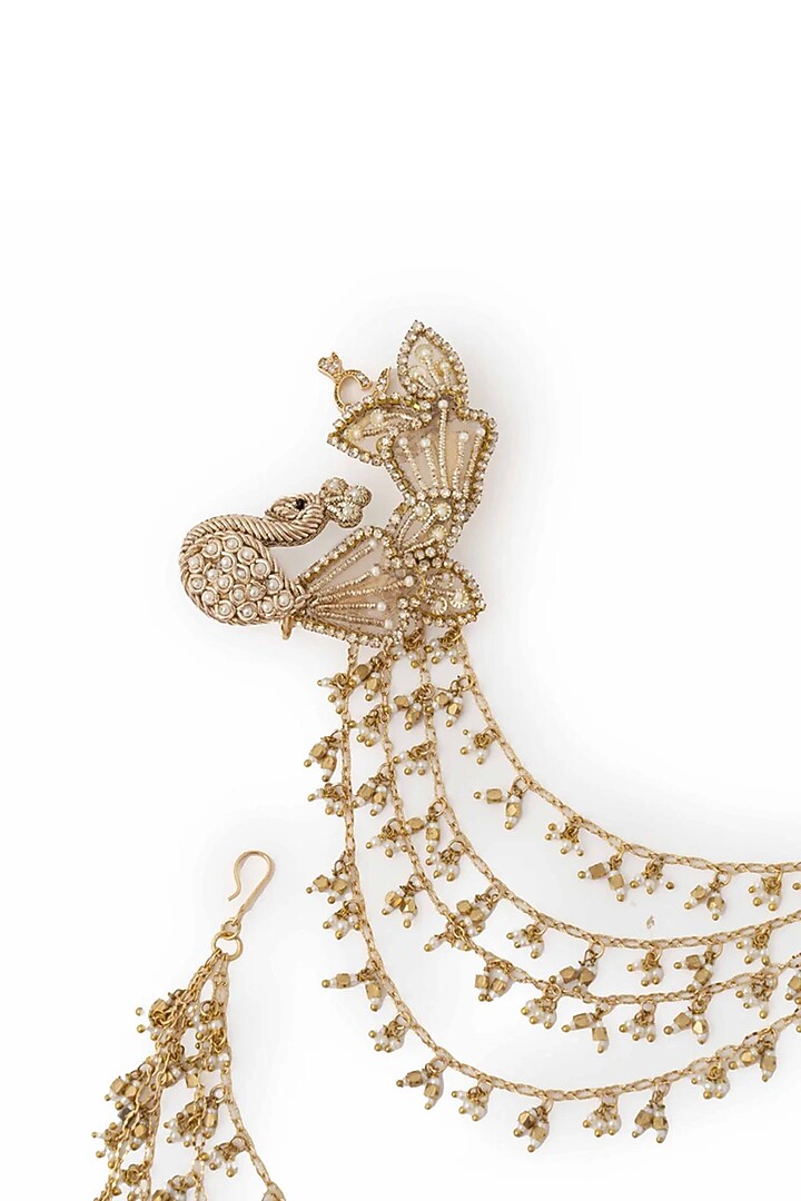 Gold Plated Cubic Zirconia & Faux Pearl Ear chains by AMAMA at Pernia's Pop Up Shop
