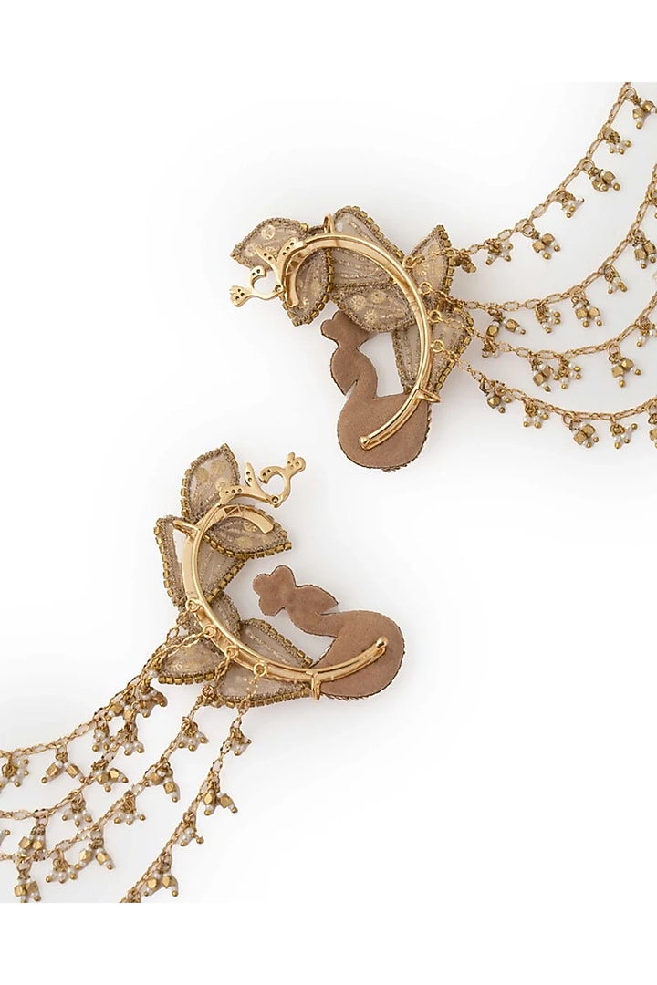Gold Plated Cubic Zirconia & Faux Pearl Ear chains by AMAMA at Pernia's Pop Up Shop