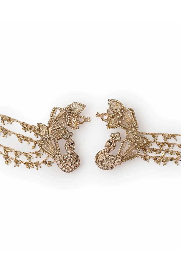 Gold Plated Cubic Zirconia & Faux Pearl Ear chains by AMAMA at Pernia's Pop Up Shop