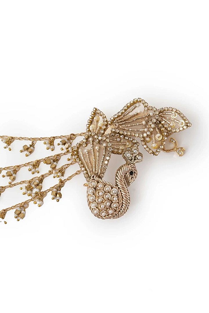 Gold Plated Cubic Zirconia & Faux Pearl Ear chains by AMAMA at Pernia's Pop Up Shop