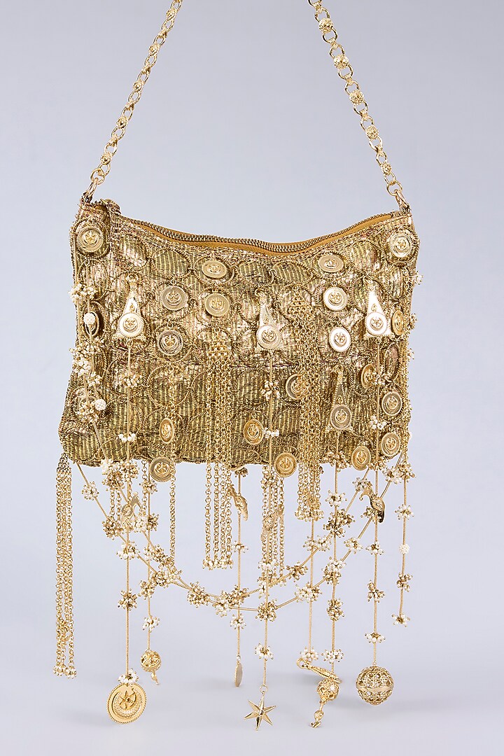 Antique Gold Plated Brass Metal & Faux Pearl Bag by AMAMA at Pernia's Pop Up Shop