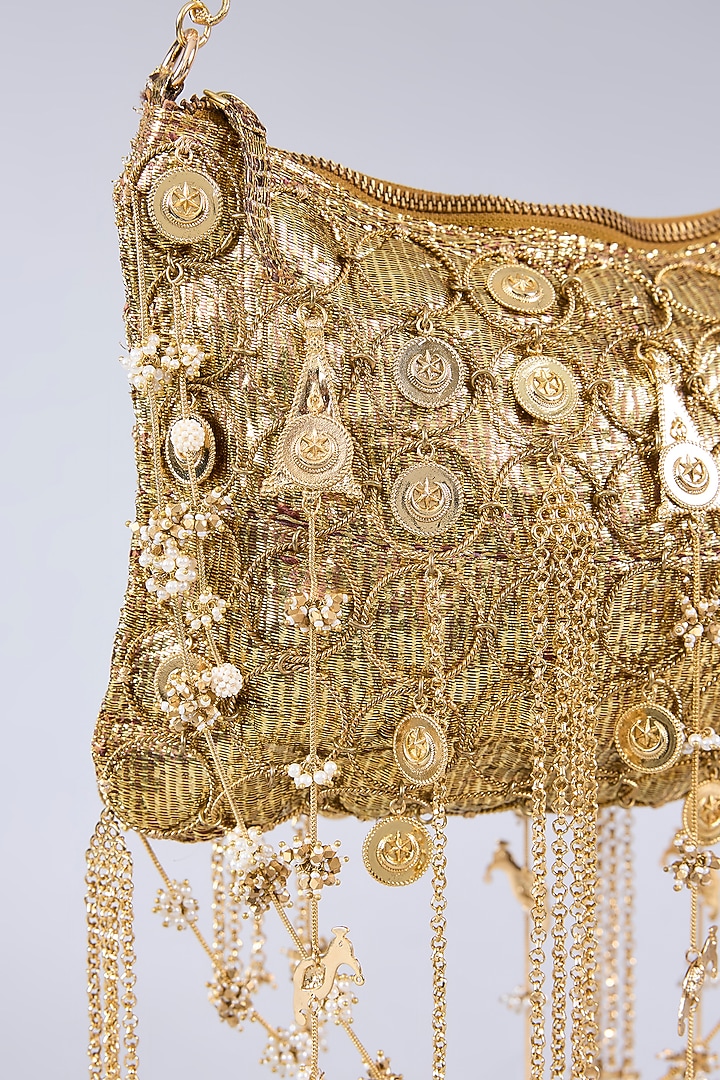 Antique Gold Plated Brass Metal & Faux Pearl Bag by AMAMA at Pernia's Pop Up Shop