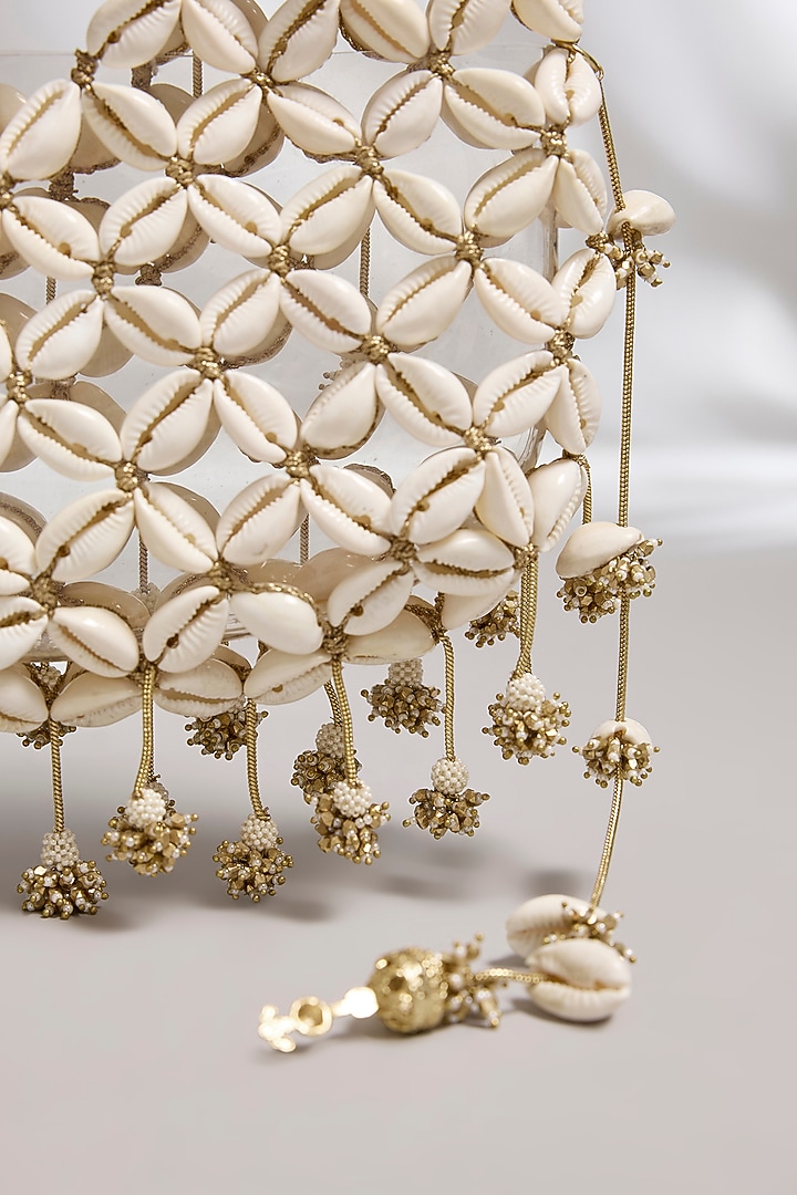 Gold Plated Brass Metal Cowrie Shell Woven Handheld Bag by AMAMA at Pernia's Pop Up Shop