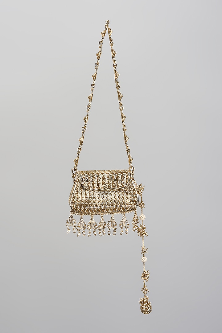 Antique Gold Plated Faux Pearl Bag by AMAMA at Pernia's Pop Up Shop