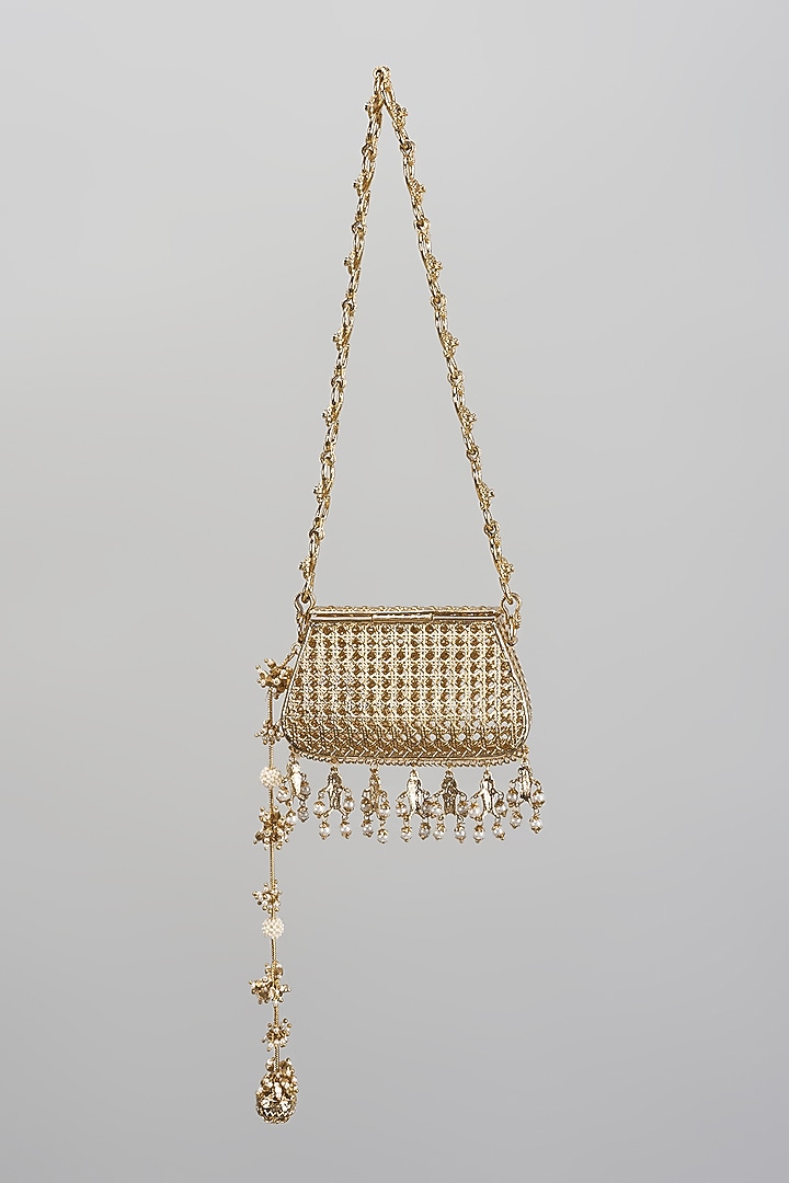 Antique Gold Plated Faux Pearl Bag by AMAMA at Pernia's Pop Up Shop
