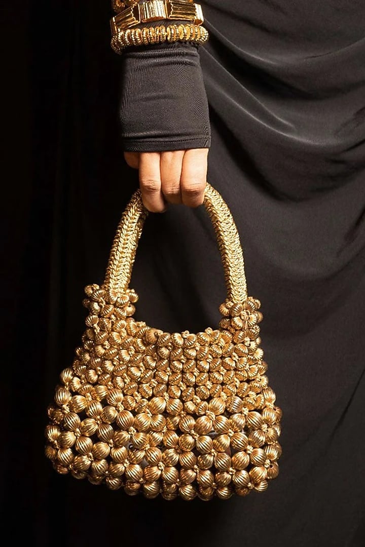 Gold Brass Alloy Handbag by AMAMA at Pernia's Pop Up Shop