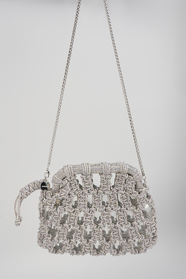 Silver Brass Metal Chaton Stones Embroidered Clutch Bag by AMAMA at Pernia's Pop Up Shop