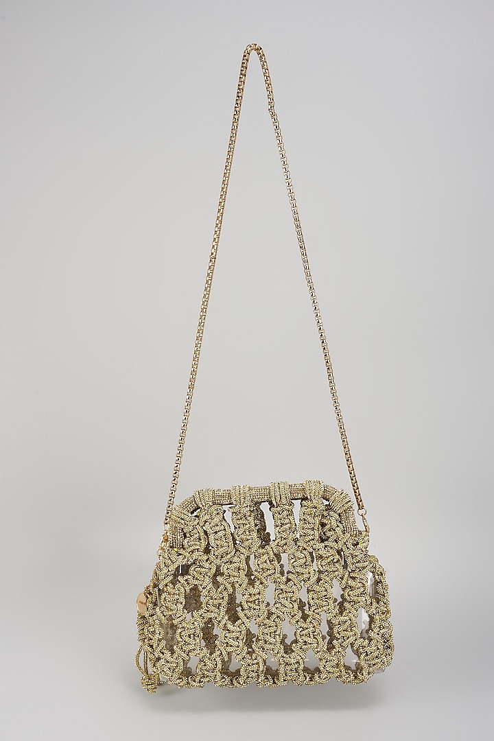 Gold Brass Metal Chaton Stones Embroidered Clutch Bag by AMAMA at Pernia's Pop Up Shop