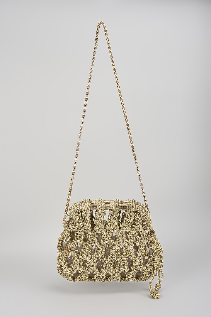 Gold Brass Metal Chaton Stones Embroidered Clutch Bag by AMAMA at Pernia's Pop Up Shop