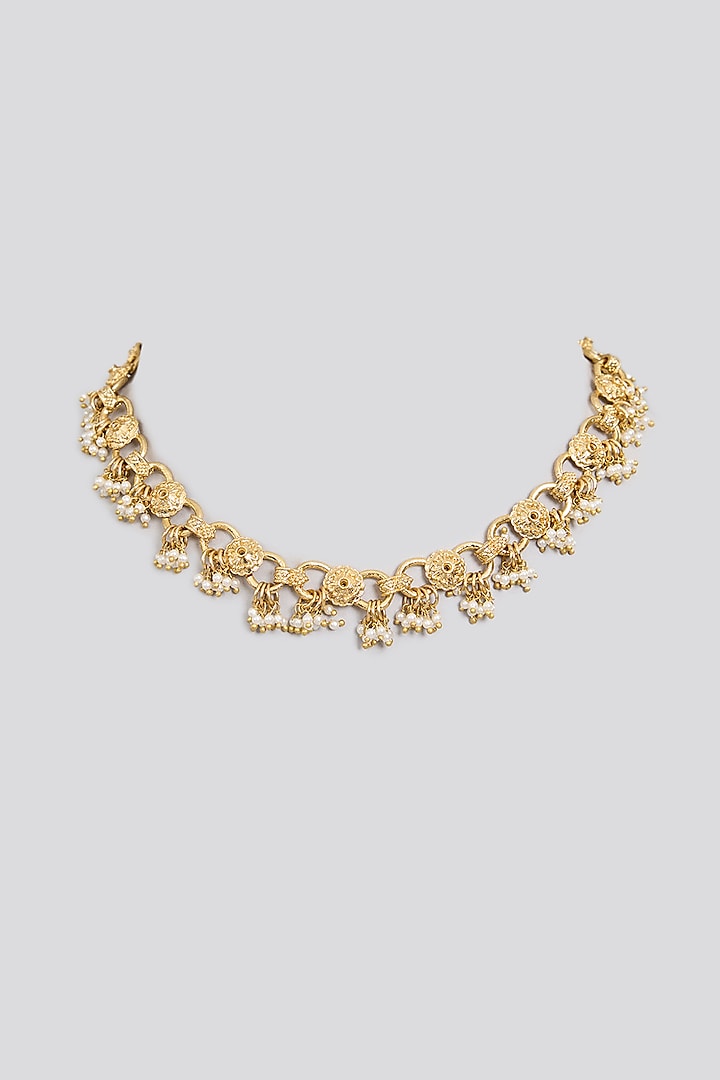 Antique Gold Plated Faux Pearl & Motif Choker Necklace by AMAMA at Pernia's Pop Up Shop