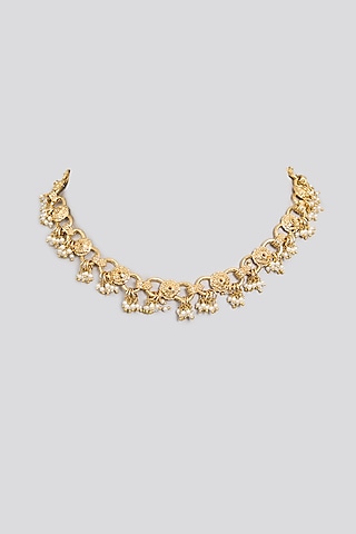 Antique Gold Plated Faux Pearl & Motif Choker Necklace by AMAMA