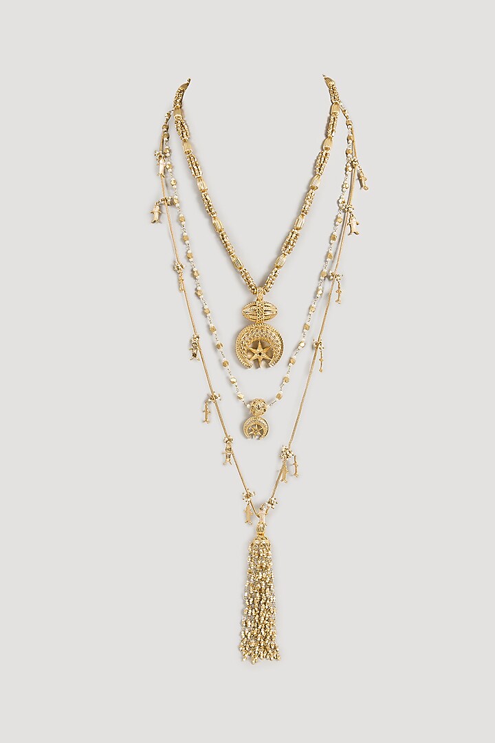 Antique Gold Plated Faux Pearl Necklace by AMAMA at Pernia's Pop Up Shop