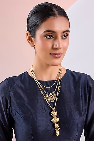 Antique Gold Plated Faux Pearl & Motif Pendant by AMAMA