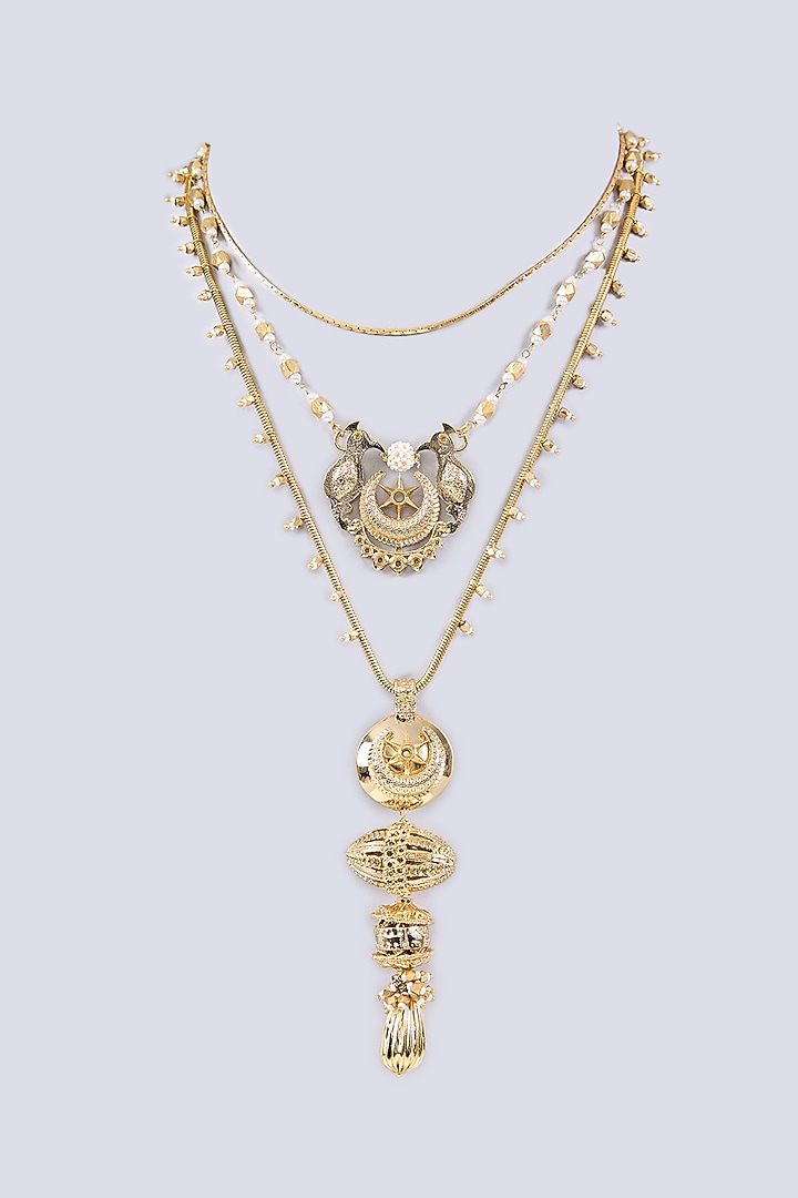 Antique Gold Plated Faux Pearl & Motif Pendant by AMAMA at Pernia's Pop Up Shop