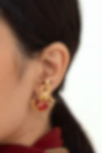Antique Gold Plated Red Onyx & Glass Stone Stud Earrings by AMAMA at Pernia's Pop Up Shop