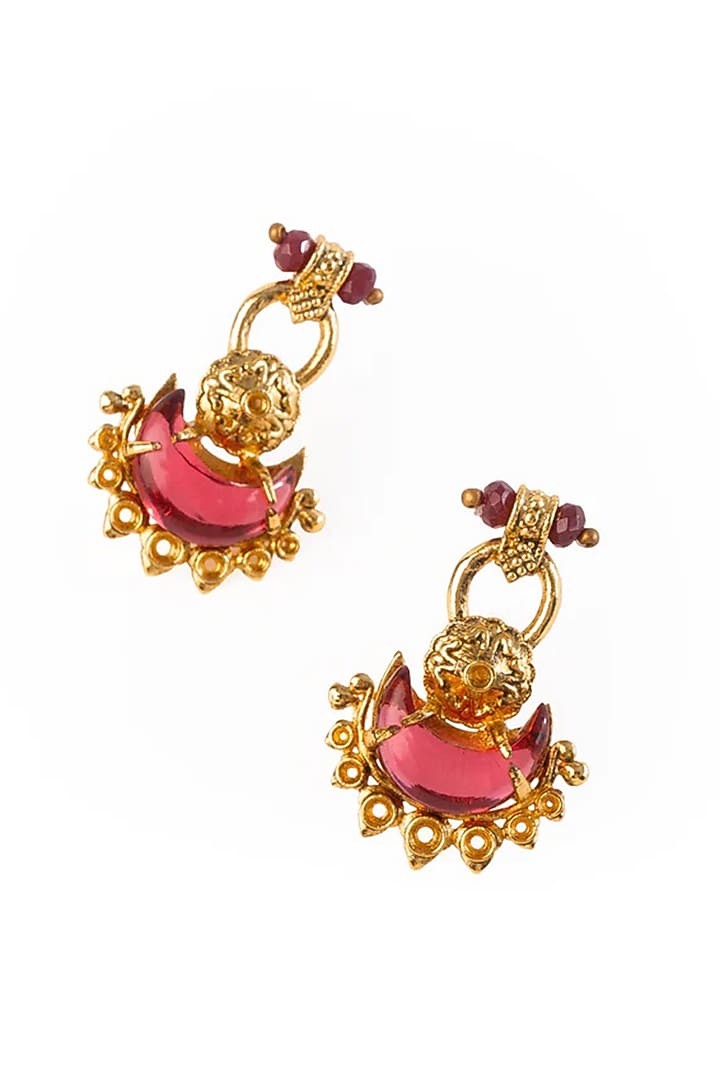 Antique Gold Plated Red Onyx & Glass Stone Stud Earrings by AMAMA at Pernia's Pop Up Shop