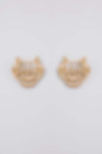 Antique Gold Plated Faux Pearl & Motif Stud Earrings by AMAMA at Pernia's Pop Up Shop