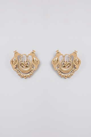 Antique Gold Plated Faux Pearl & Motif Stud Earrings by AMAMA