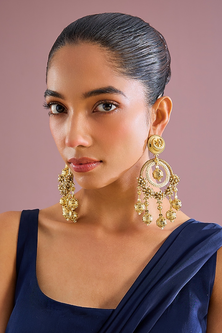 Gold Plated Faux Pearl Dangler Earrings by AMAMA at Pernia's Pop Up Shop