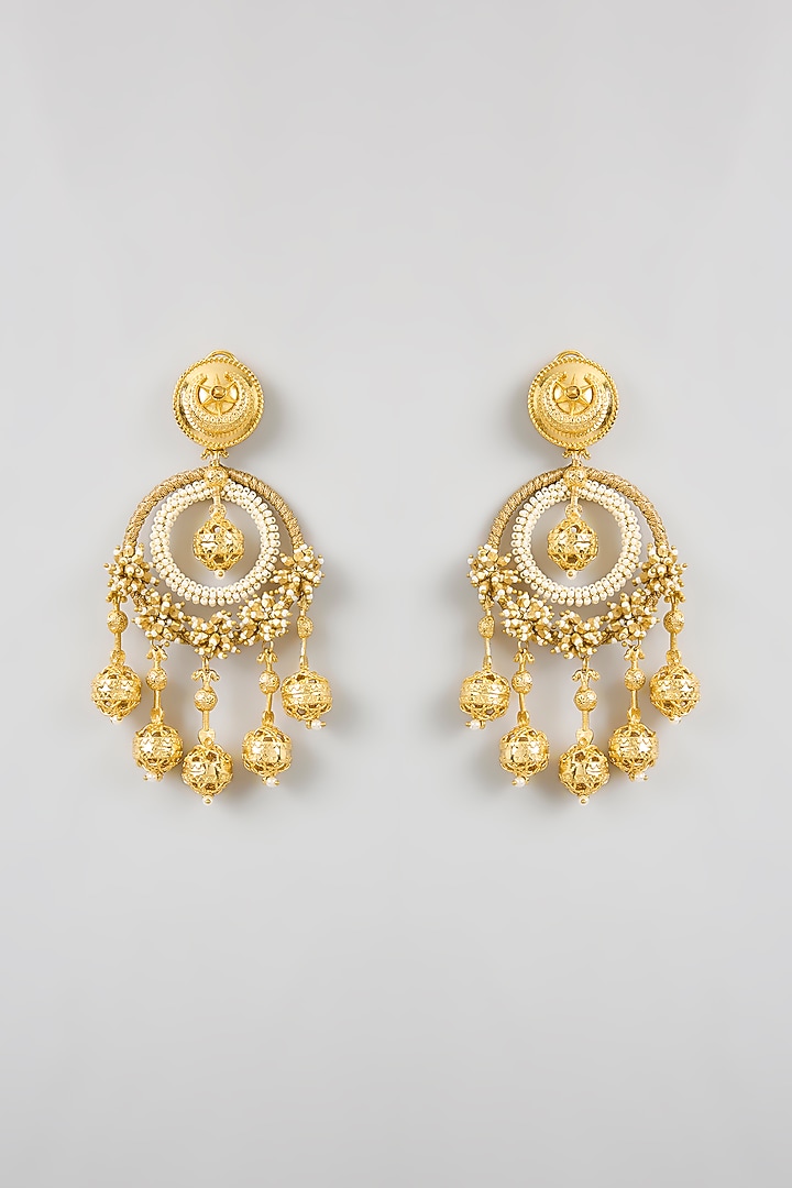 Gold Plated Faux Pearl Dangler Earrings by AMAMA at Pernia's Pop Up Shop