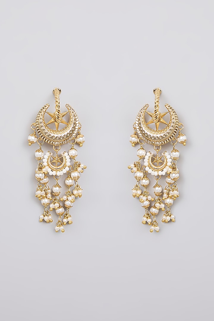 Antique Gold Plated Faux Pearl & Motif Mini Dangler Earrings by AMAMA at Pernia's Pop Up Shop
