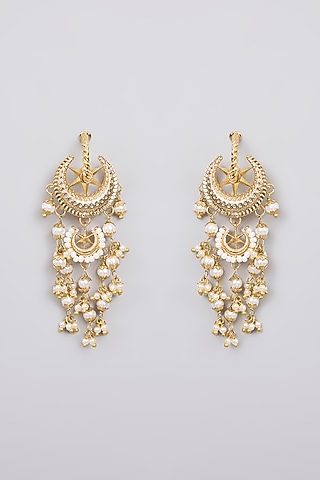 Antique Gold Plated Faux Pearl & Motif Mini Dangler Earrings by AMAMA