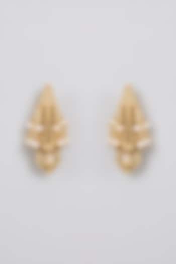 Antique Gold Plated Faux Pearl & Motif Stud Earrings by AMAMA at Pernia's Pop Up Shop
