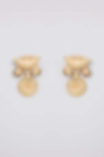 Antique Gold Plated Faux Pearl & Motif Stud Earrings by AMAMA at Pernia's Pop Up Shop