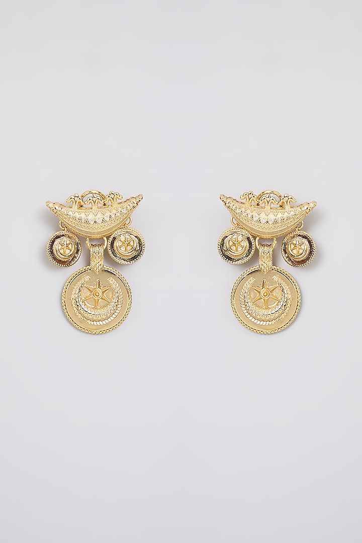 Antique Gold Plated Faux Pearl & Motif Stud Earrings by AMAMA at Pernia's Pop Up Shop