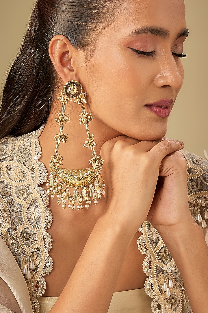 Gold Plated Faux Pearl Dangler Earrings by AMAMA at Pernia's Pop Up Shop