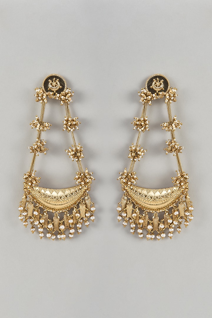 Gold Plated Faux Pearl Dangler Earrings by AMAMA at Pernia's Pop Up Shop