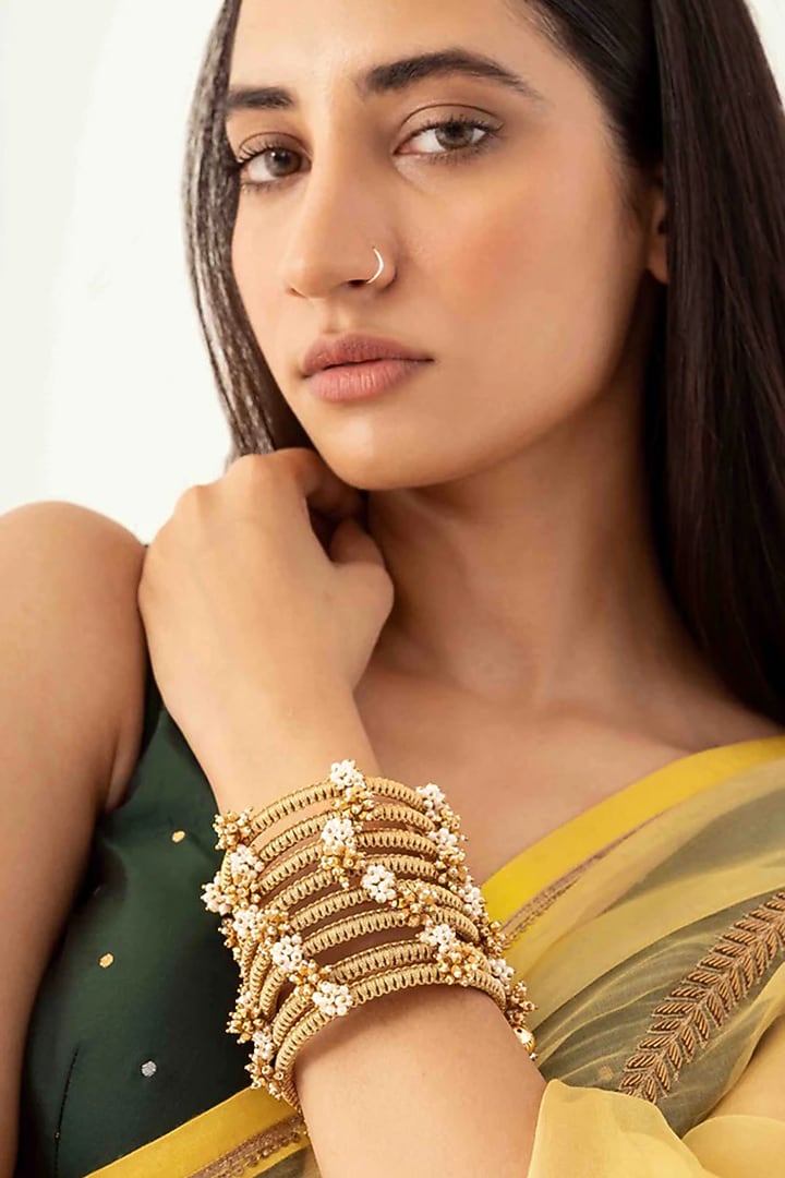 Antique Gold Plated Faux Pearl Bracelet by AMAMA at Pernia's Pop Up Shop