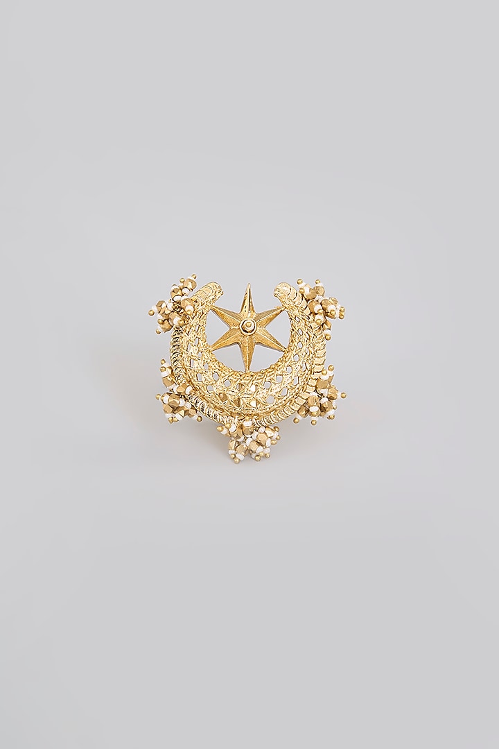 Antique Gold Plated Faux Pearl & Motif Ring by AMAMA at Pernia's Pop Up Shop