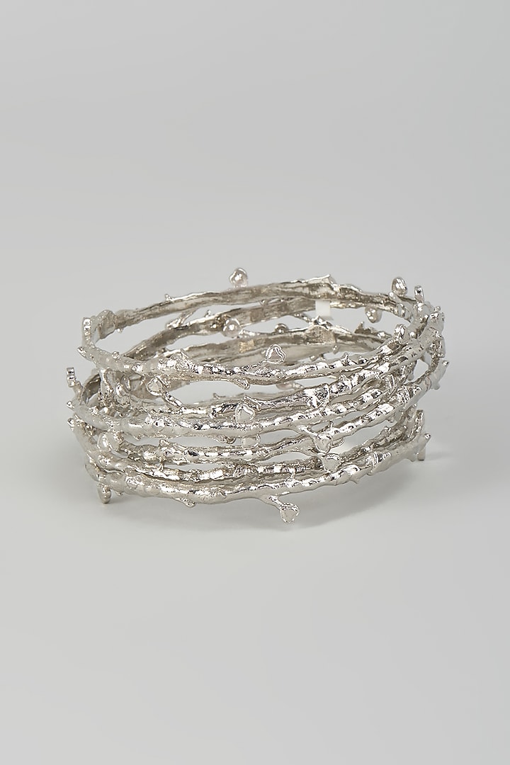 Silver Chrome Finish Bangles (Set Of 6) by AMAMA at Pernia's Pop Up Shop