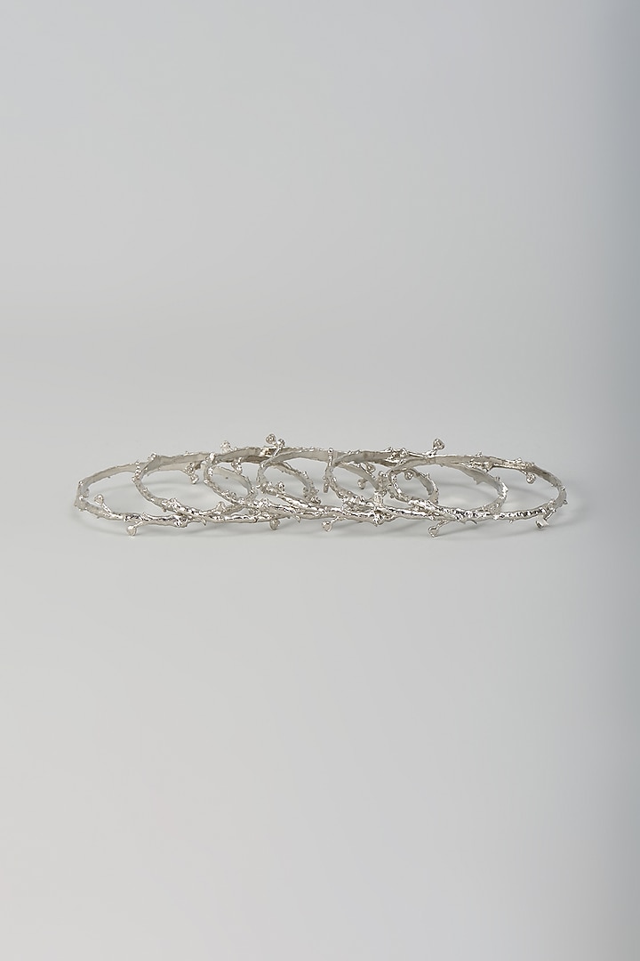 Silver Chrome Finish Bangles (Set Of 6) by AMAMA at Pernia's Pop Up Shop