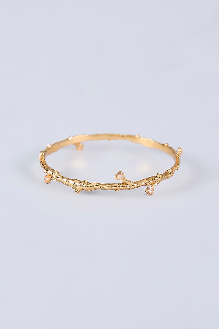 Gold Finish Cubic Zirconia Crest Bangles (Set Of 6) by AMAMA at Pernia's Pop Up Shop