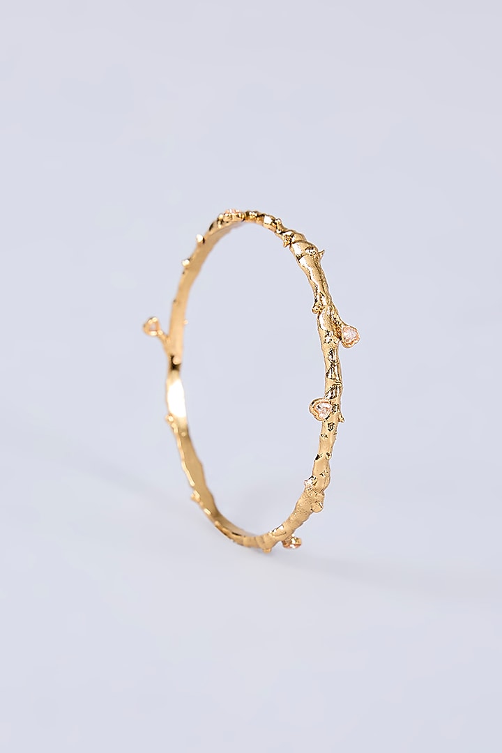 Gold Finish Cubic Zirconia Crest Bangles (Set Of 6) by AMAMA at Pernia's Pop Up Shop